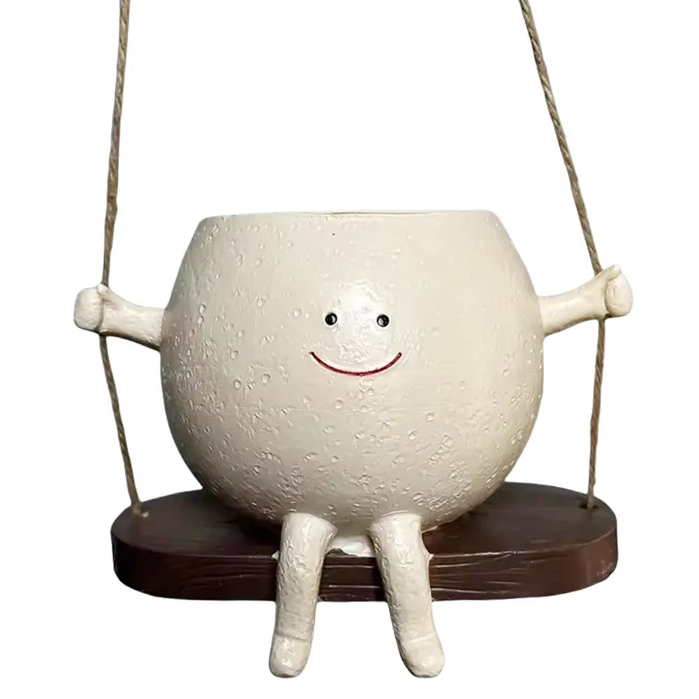 Chair/Swing Smile Face Planter Pot Resin Hanging Cute Head Planters Creative Rocking Succulent Flower Pot Garden Plant Container