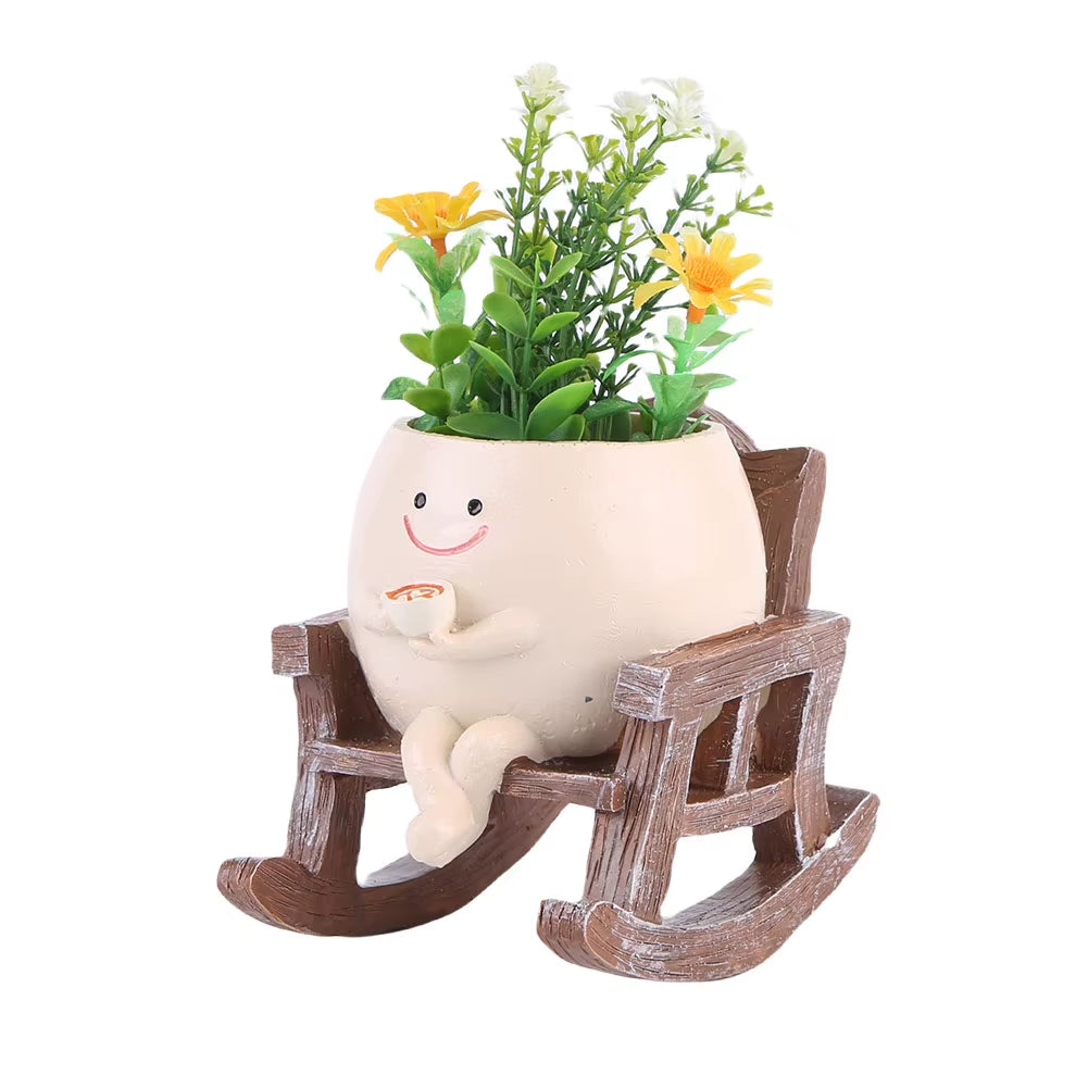 Chair/Swing Smile Face Planter Pot Resin Hanging Cute Head Planters Creative Rocking Succulent Flower Pot Garden Plant Container